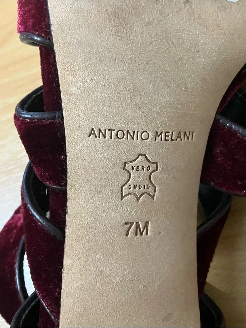 Antonio Melani Deep Burgundy Velvet Strappy High Heels: Size 7